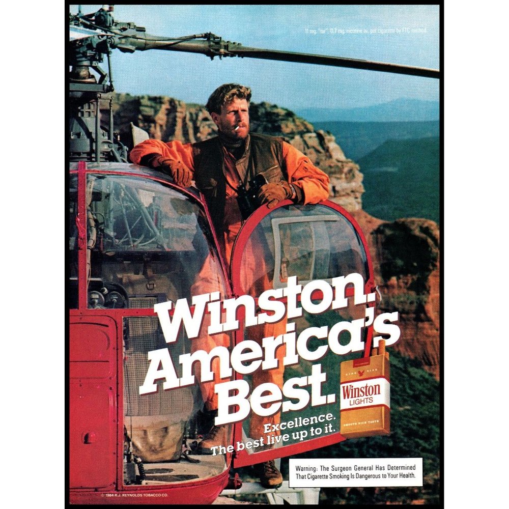 1985 Winston Cigarettes Vintage Print Ad Rescue Helicopter Chopper Canyon Art